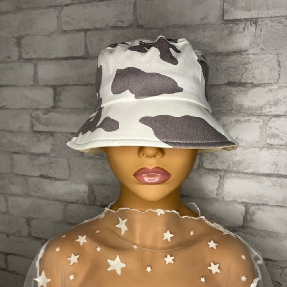 Gray Cow Print Bucket Hat
